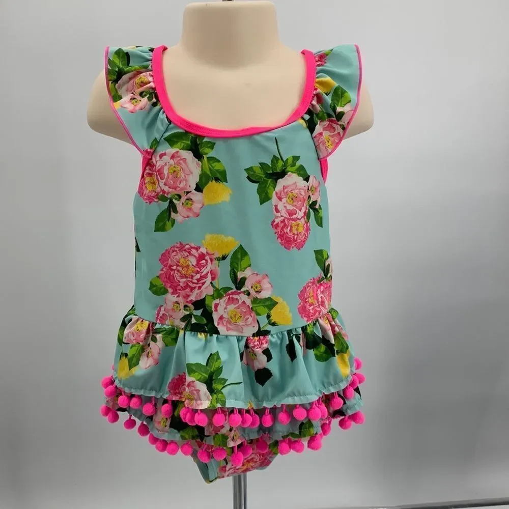 Betsey Johnson Pompom Ruffle Swimsuit Sz 4‎